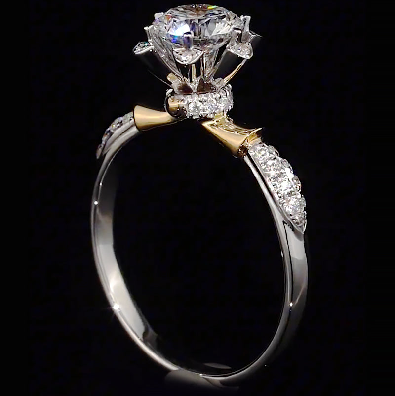 Two-Tone Split Shank Hidden Halo Accent Moissanite Engagement Ring