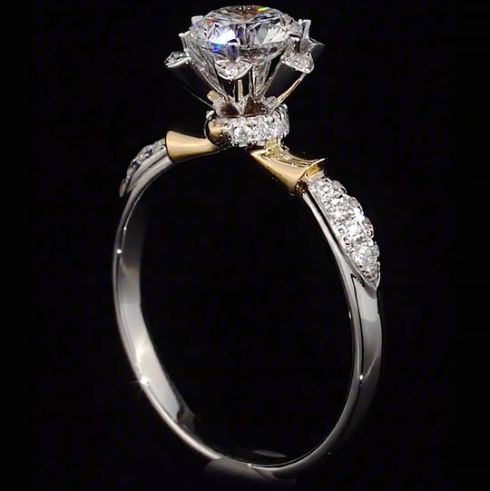 Two-Tone Split Shank Hidden Halo Accent Moissanite Engagement Ring