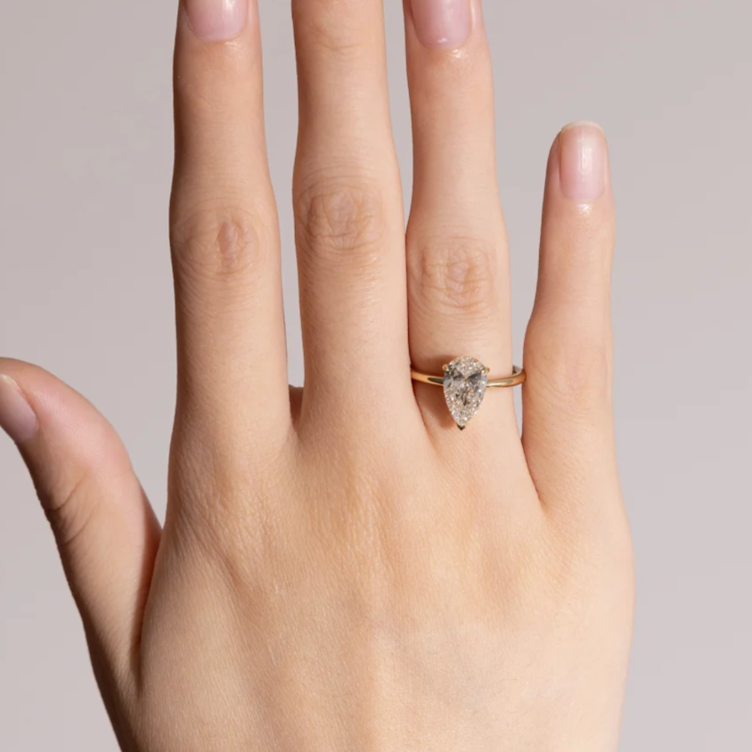 2CT Pear Cut Solitaire Moissanite Engagement Ring