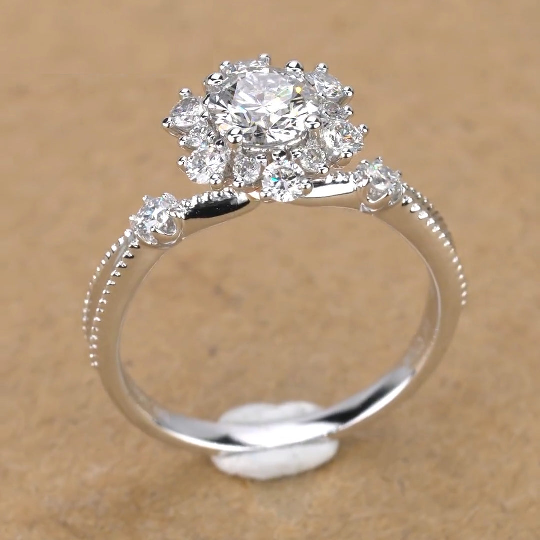 Sun Flower Design Moissanite Engagement Ring