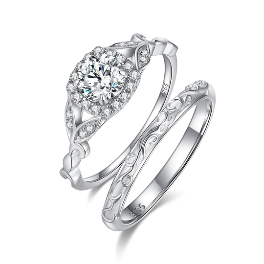 Round Cut Moissanite Engagement and Wedding Ring Set 6