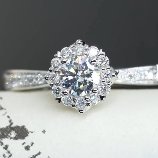 Elegant Flower Design  Moissanite Engagement Ring