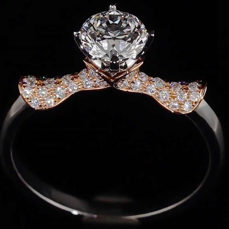 Two-Tone Bow Pave Band Moissanite Engagement Ring