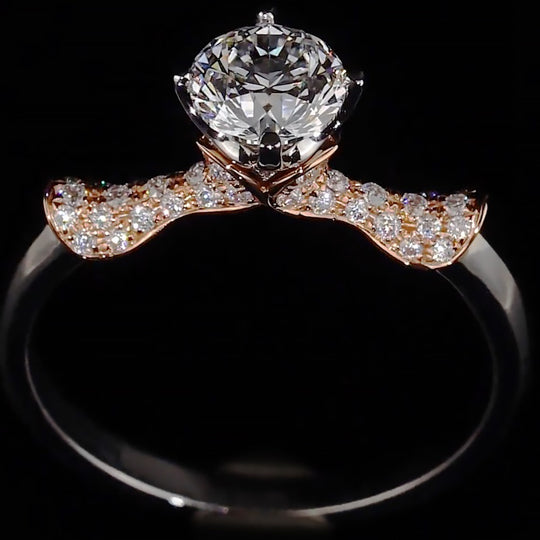 Two-Tone Bow Pave Band Moissanite Engagement Ring