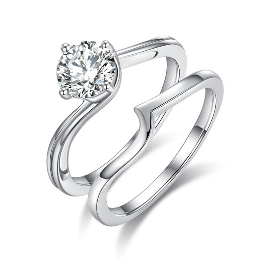 Round Cut Moissanite Engagement and Wedding Ring Set 7