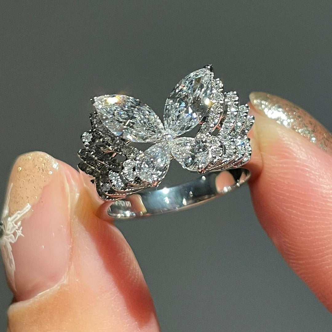 New Arrived Butterfly Design Marquise Moissanite Engagement Ring