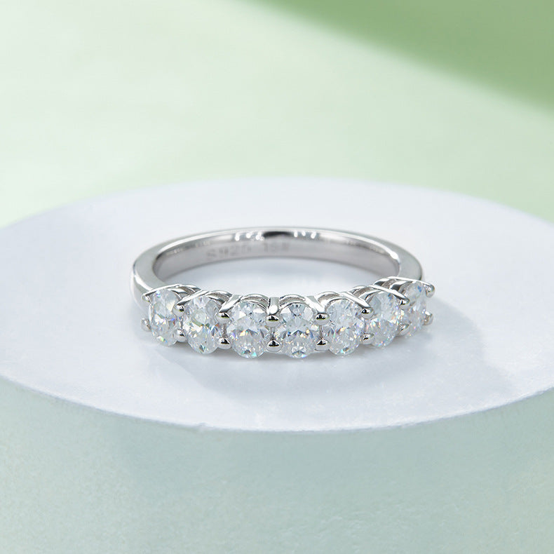 Oval Moissanite Half Eternity Matching Band Wedding Ring