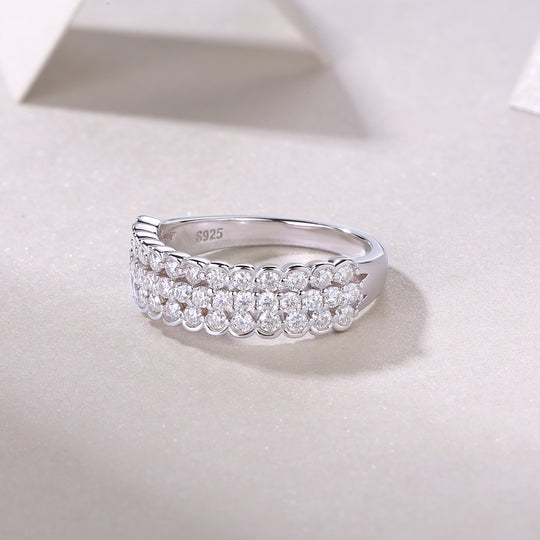 Three Layer Half Eternity Matching Band Wedding Ring