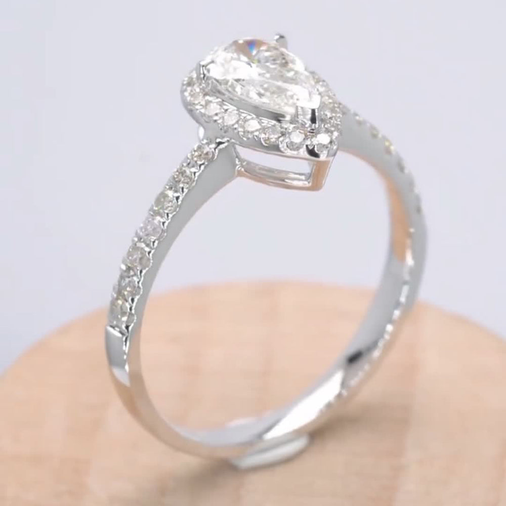 Classic Pear Halo Design Moissanite Engagement Ring