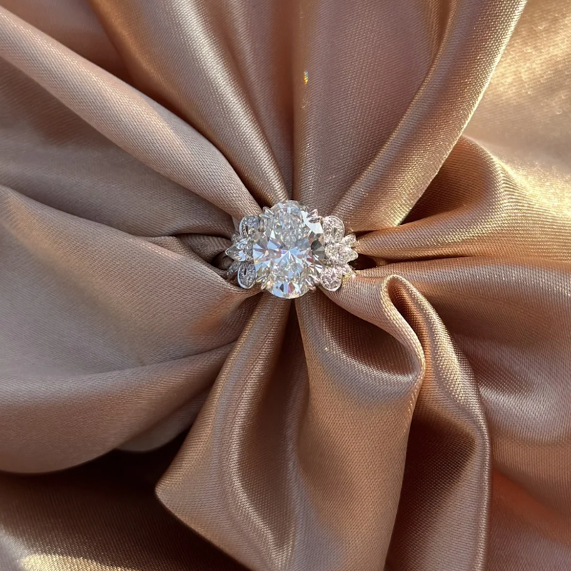 Classic Oval with Side Accents Moissanite Engagement Ring