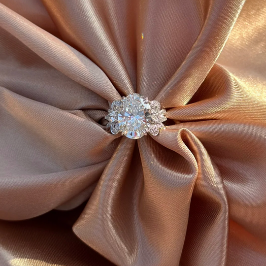Classic Oval with Side Accents Moissanite Engagement Ring