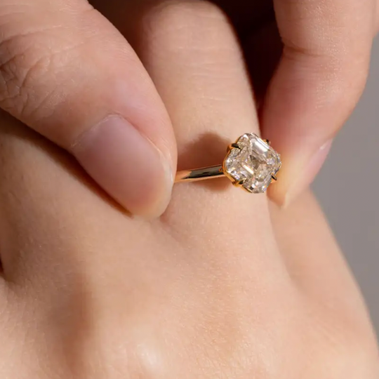 Asscher Cut Solitaire Moissanite Engagement Ring