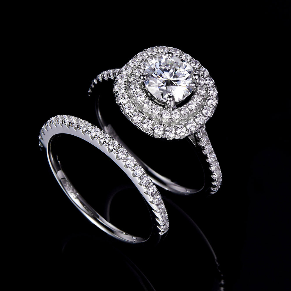 Round Cut Moissanite Engagement and Wedding Ring Set 3