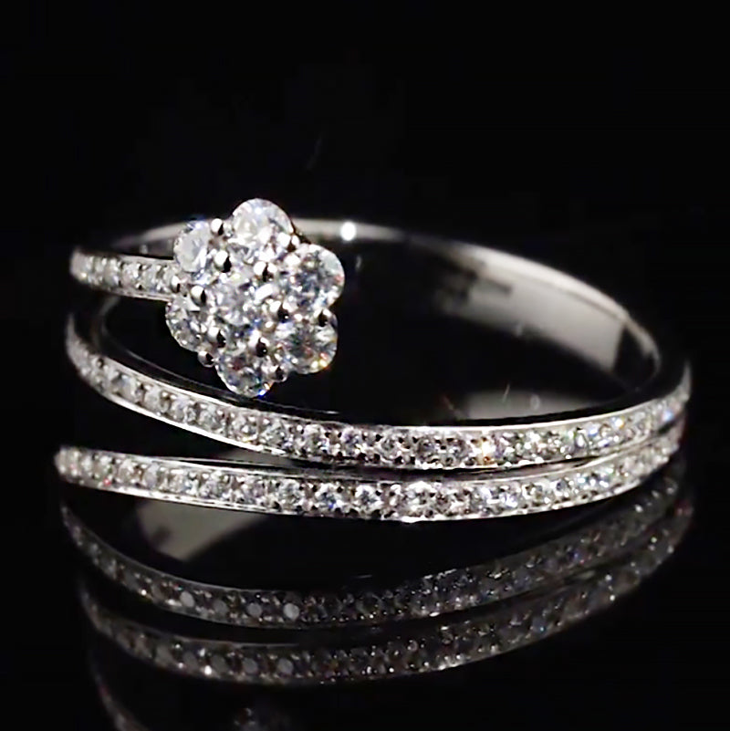 Twisted Triple Band Cluster Flower Moissanite Ring