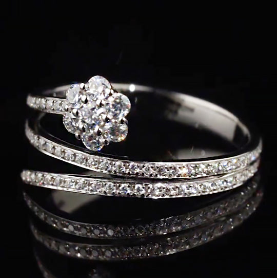 Twisted Triple Band Cluster Flower Moissanite Ring