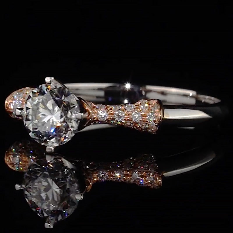 Two-Tone Bow Pave Band Moissanite Engagement Ring
