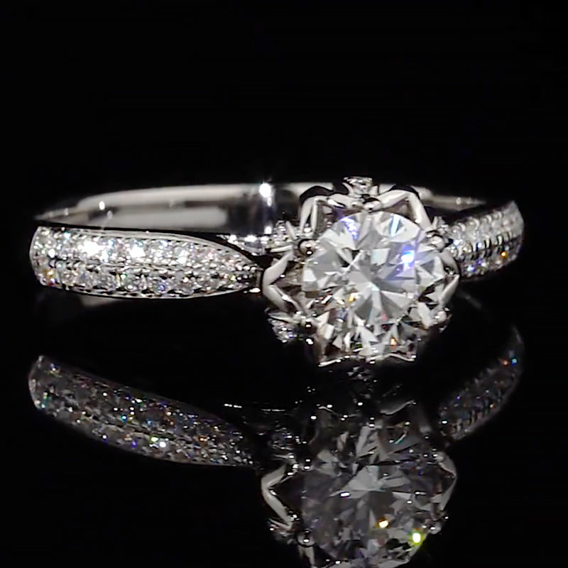 Lotus Crown Silhouette Pave Band Moissanite Engagement Ring