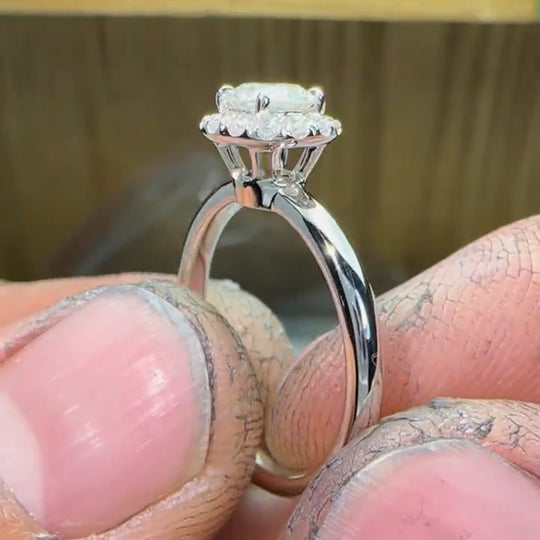 2CT Halo Design Round Cut Moissanite Engagement Ring