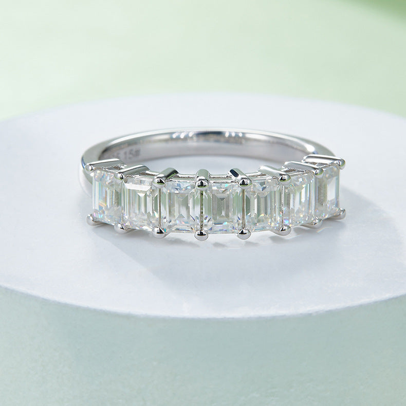 Emerald Moissanite Half Eternity Matching Band Wedding Ring