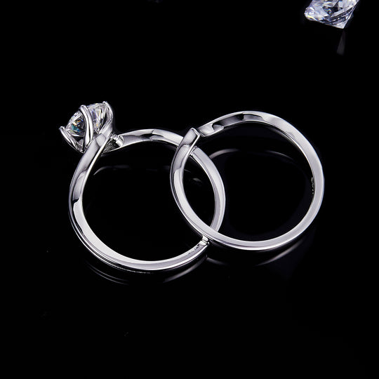 Round Cut Moissanite Engagement and Wedding Ring Set 7