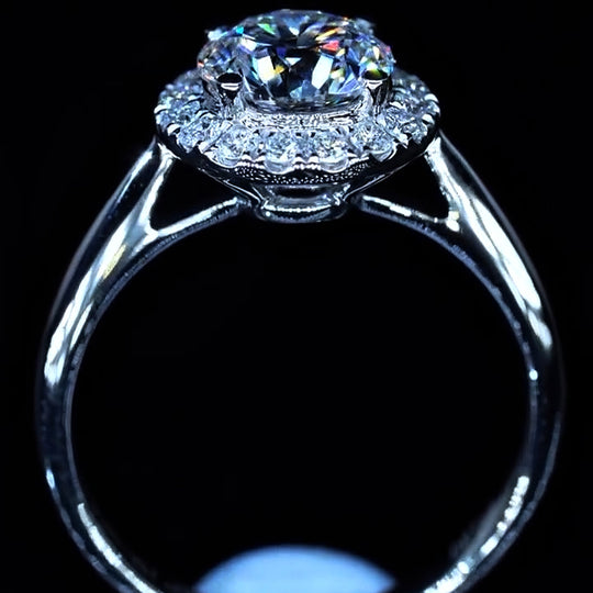 2CT Halo Design Round Cut Moissanite Engagement Ring