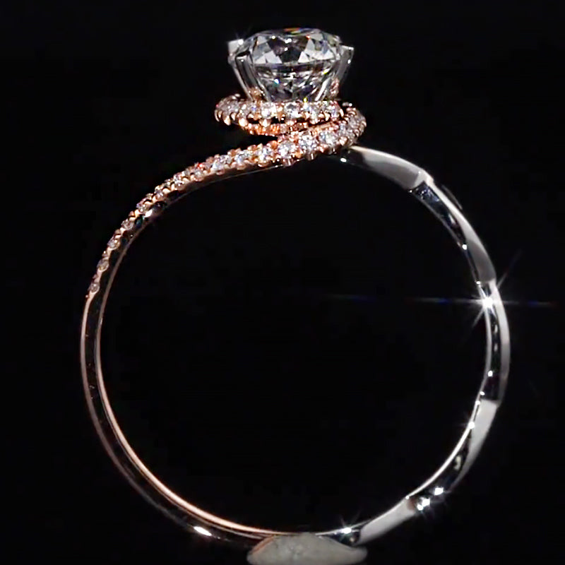 Two-Tone Rose Gold Bypass Halo Moissanite Engagement Ring