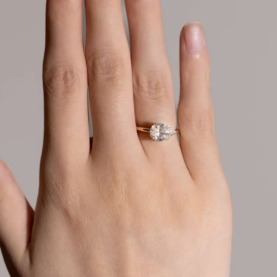 2CT Pear Cut Solitaire Moissanite Engagement Ring