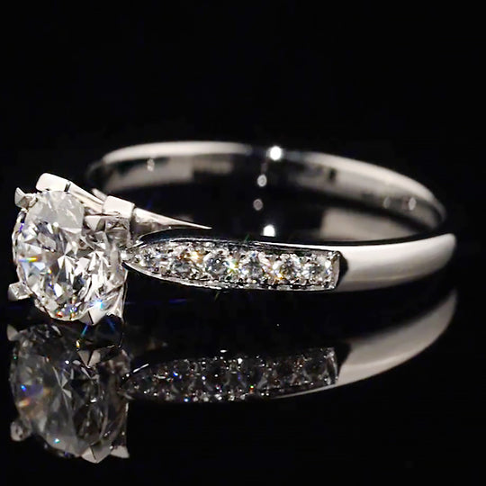 V-Shape Prong Setting Pave Band Moissanite Engagement Ring