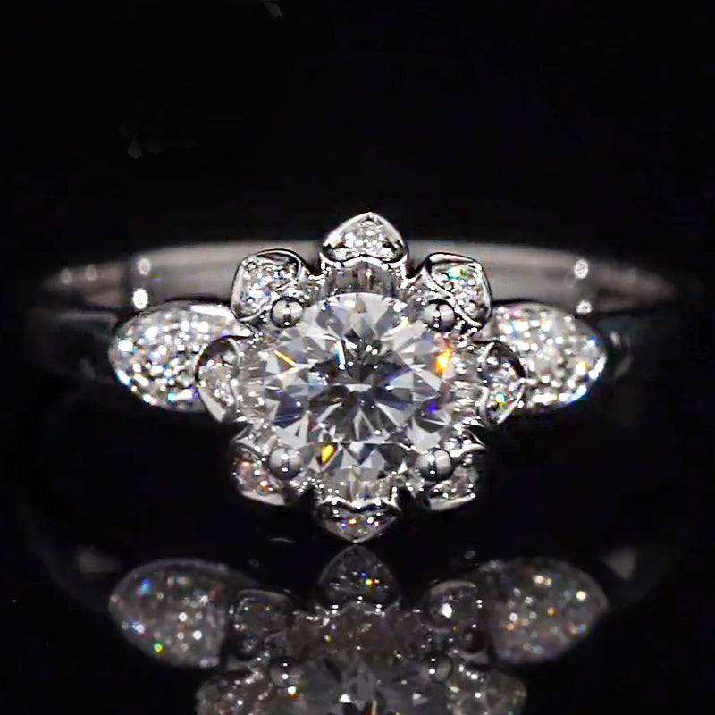 Swan Heart Accent Floral Moissanite Engagement Ring