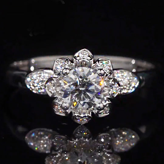 Swan Heart Accent Floral Moissanite Engagement Ring