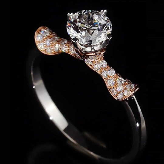 Two-Tone Bow Pave Band Moissanite Engagement Ring