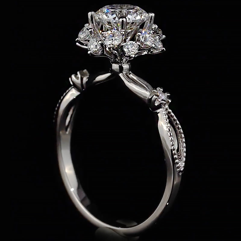 Sunflower Halo Milgrain Shank Moissanite Engagement Ring