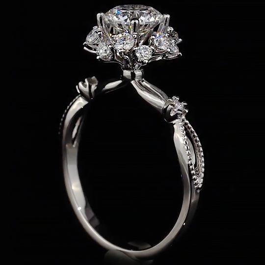 Sunflower Halo Milgrain Shank Moissanite Engagement Ring
