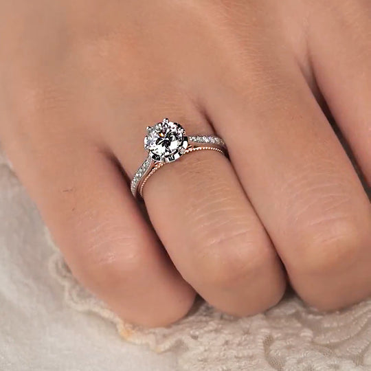 Two-Tone Milgrain Pave Band Moissanite Engagement Ring