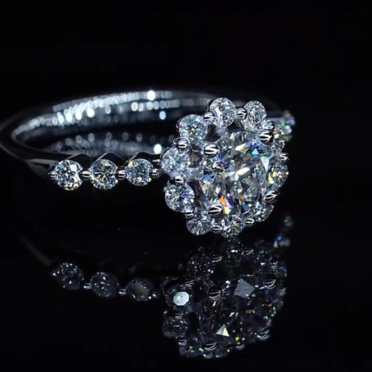 Petite Moissanite Diamond Halo Engagement Ring