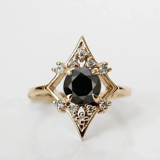 Vintage Design Black Moissanite Engagement Ring