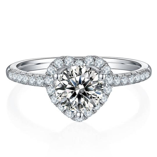 Round Cut Heart Halo Design Moissanite Ring