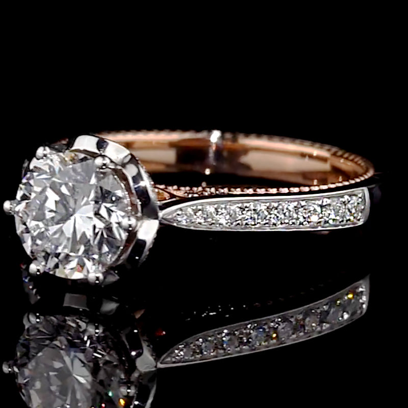 Two-Tone Milgrain Pave Band Moissanite Engagement Ring