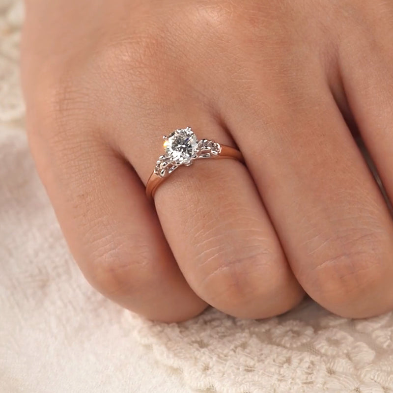Two-Tone Bow Shank Accent Moissanite Engagement Ring