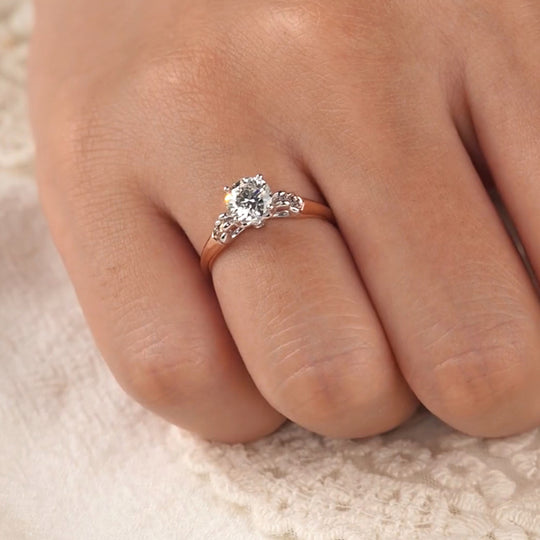 Two-Tone Bow Shank Accent Moissanite Engagement Ring