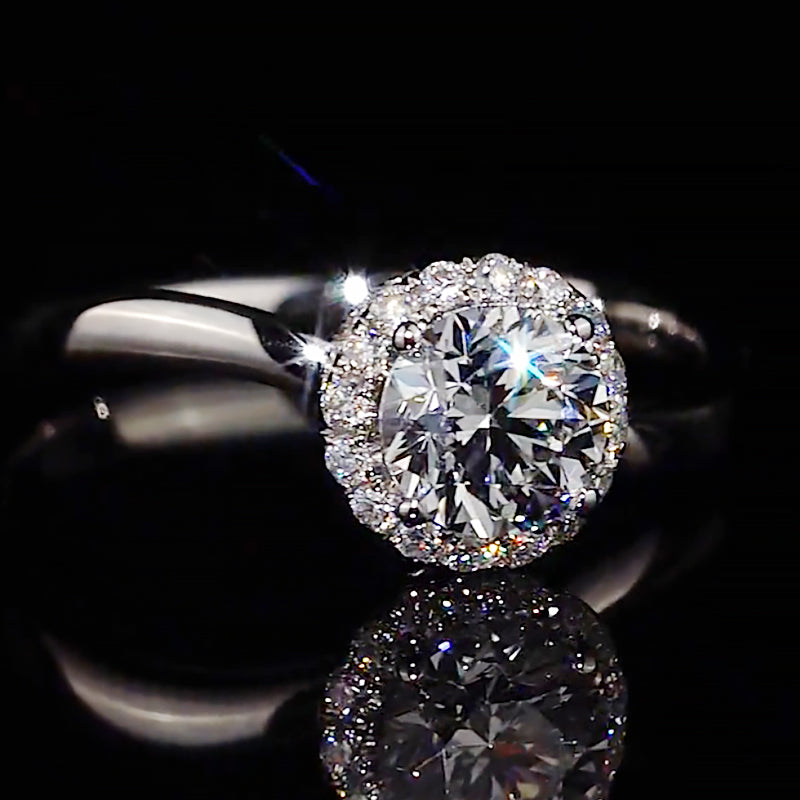 Tiered Halo Stacked Setting Moissanite Engagement Ring