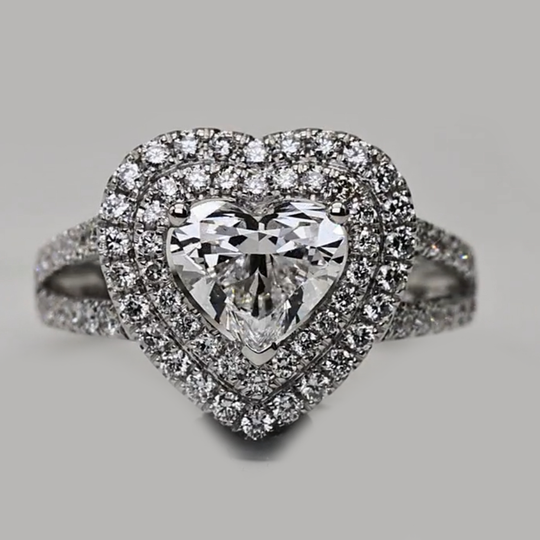 Double Halo Design Heart Cut Moissanite Ring