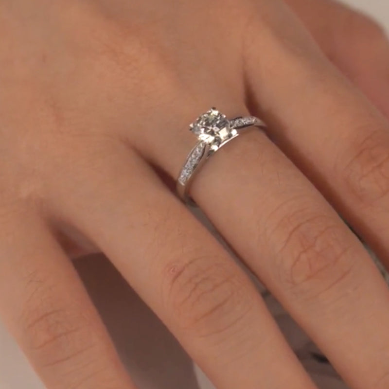 V-Shape Prong Setting Pave Band Moissanite Engagement Ring