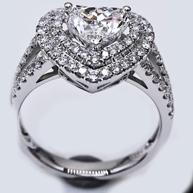 Double Halo Design Heart Cut Moissanite Ring