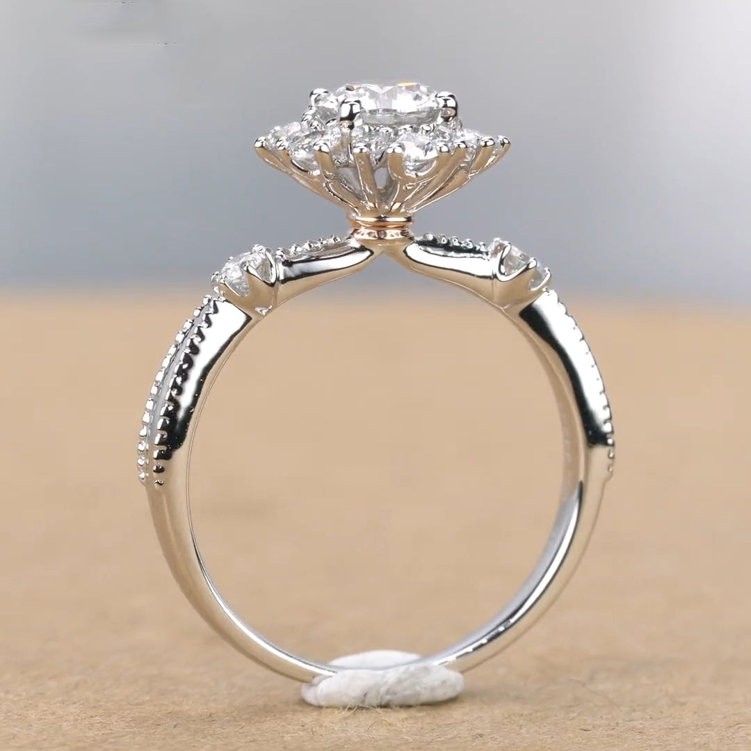 Sun Flower Design Moissanite Engagement Ring