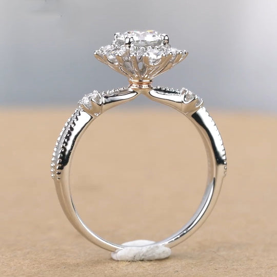 Sun Flower Design Moissanite Engagement Ring