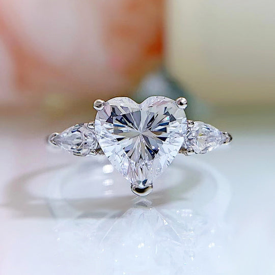 2CT Heart Cut Moissanite Three Stone Engagement Ring