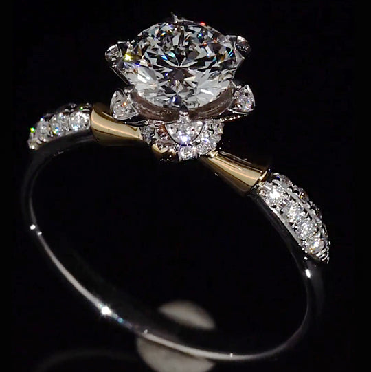Two-Tone Split Shank Hidden Halo Accent Moissanite Engagement Ring