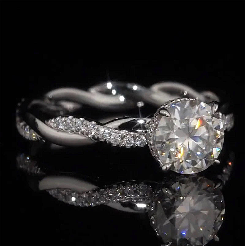 Twist Band Hidden Halo Design Moissanite Engagement Ring