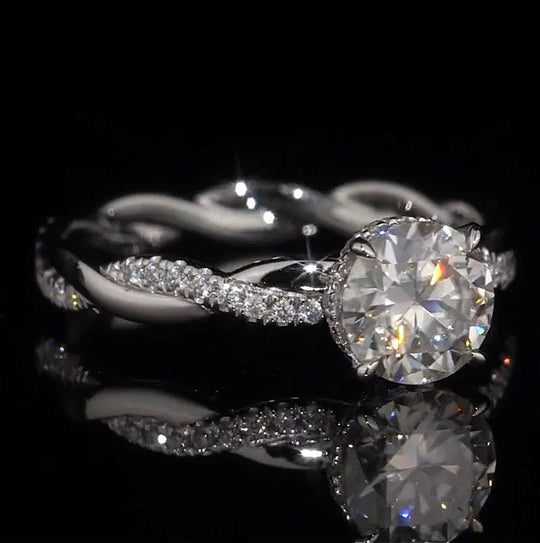 Twist Band Hidden Halo Design Moissanite Engagement Ring